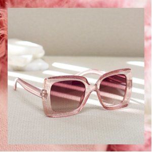 Trendy Sunglasses Square Frame- Pink with Glitter